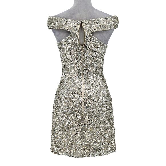 Scala Dress Womens 2 Silk Silver Sequins Off Shoulder FLAW Some sequins missing - Picture 2 of 16